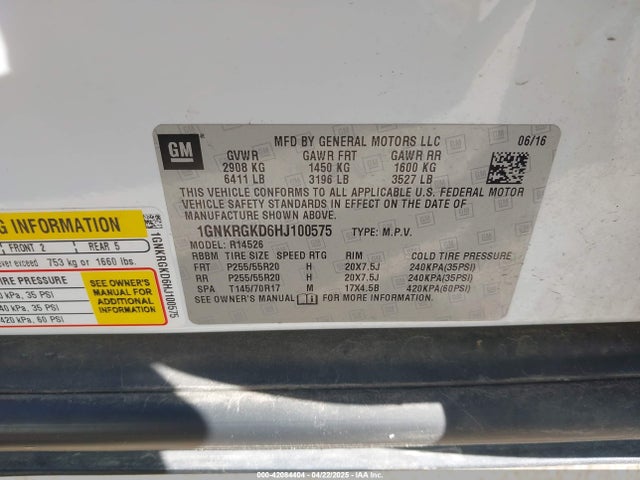1GNKRGKD6HJ100575 Chevrolet Traverse 1lt
