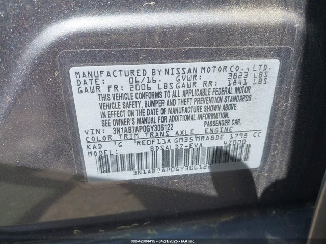 3N1AB7AP0GY306122 Nissan SENTRA SV