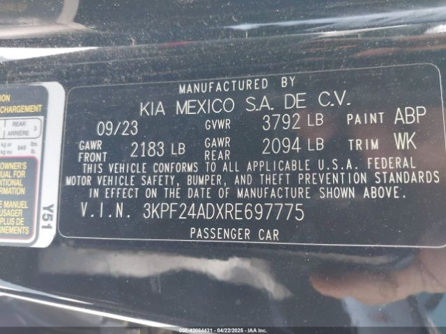 3KPF24ADXRE697775 KIA mpi nu