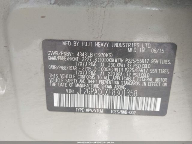 JF2GPACCXF8301358 Subaru Xv Crosstrek 2.0i Premium