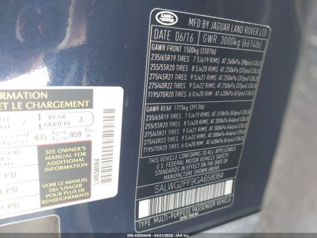 2016 LAND ROVER RANGE ROVER SPORT SALWG2PF9GA658084 Photo 8