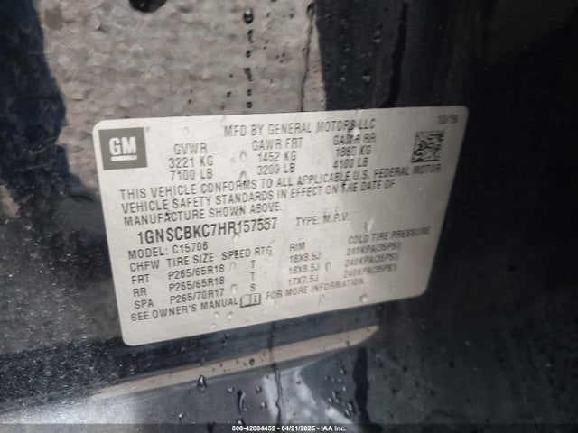 1GNSCBKC7HR157557 Chevrolet Tahoe Lt