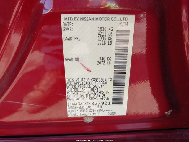 1N4AL3AP8FN327921 Nissan Altima 2.5 S