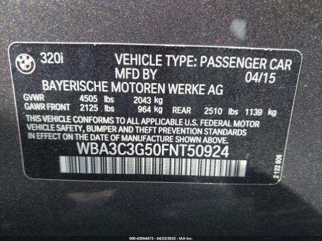 2015 BMW 320I WBA3C3G50FNT50924 Photo 8