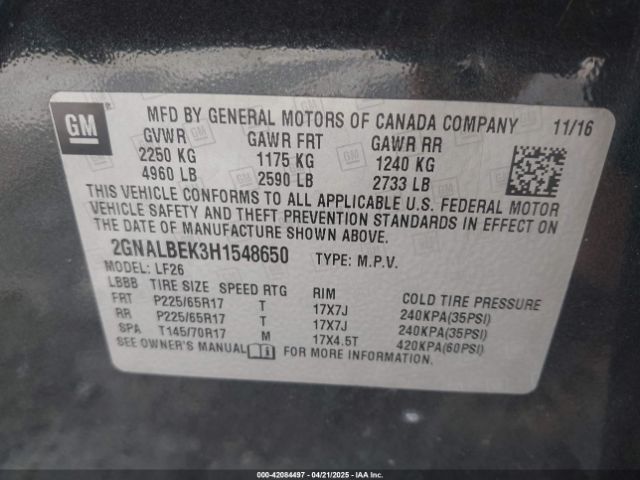 2GNALBEK3H1548650 Chevrolet lea - sidi: spark ignited direct injection, e85 max, alum