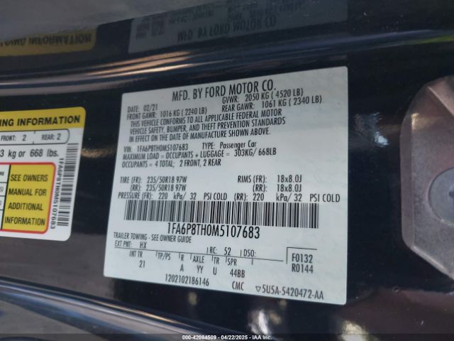 2021 FORD MUSTANG 1FA6P8TH0M5107683 Photo 8