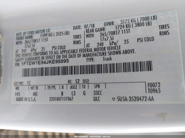 Ford F-150 Xlt 2018 1FTEW1E54JKE95095 Image 8