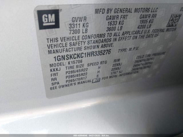 1GNSKCKC1HR335276 Chevrolet Tahoe Premier