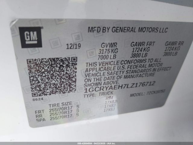 1GCRYAEH7LZ176712 Chevrolet Silverado 1500 4wd Double Cab Standard Bed Wt
