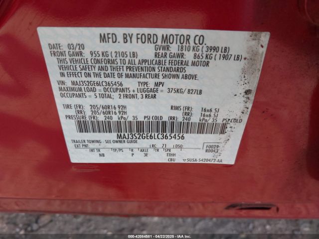 MAJ3S2GE6LC365456 Ford Ecosport Se
