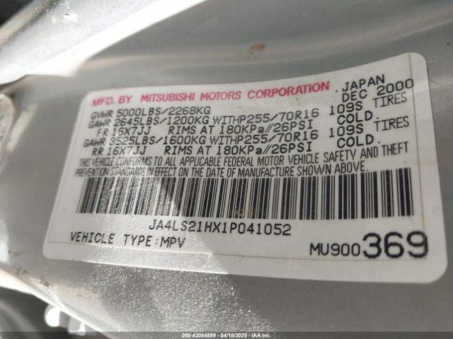 2001 MITSUBISHI MONTERO SPORT JA4LS21HX1P041052 Photo 8