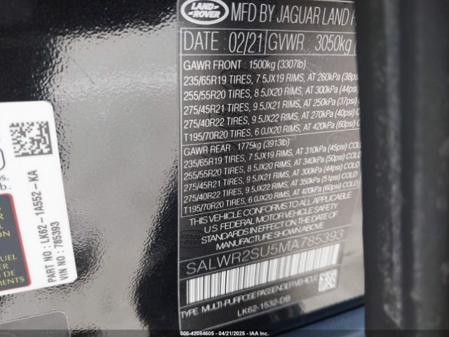 SALWR2SU5MA785393 Land Rover Range Rover Sport Hse Silver Edition Mhev