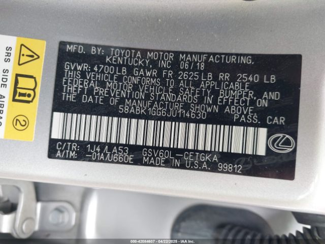 58ABK1GG6JU114630 Lexus ES 350