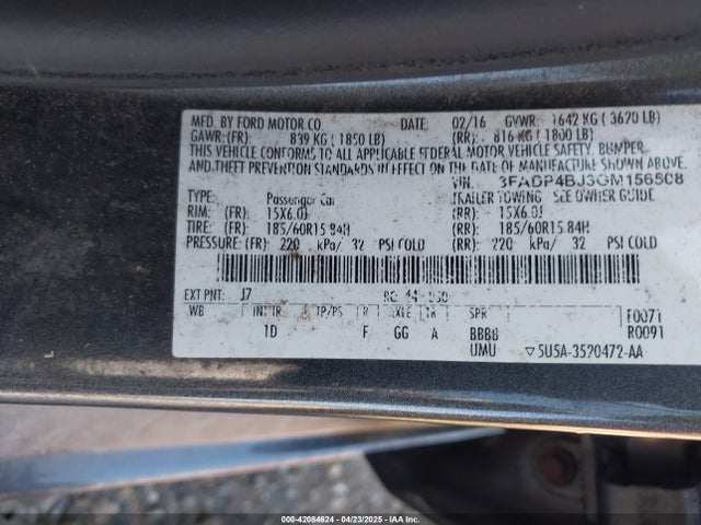 Ford FIESTA SE 2016 3FADP4BJ3GM156508 Image 9