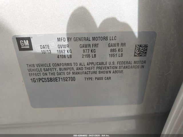 1G1PC5SB8E7192700 Chevrolet Cruze 1lt Auto
