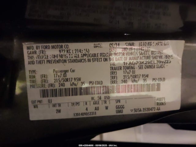 1FADP3K29EL399225 Ford FOCUS SE
