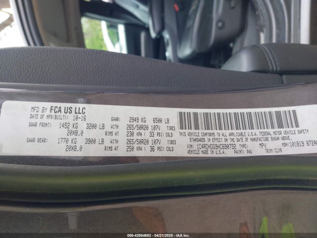 1C4RDHDG9HC690732 Dodge Durango Gt Rwd