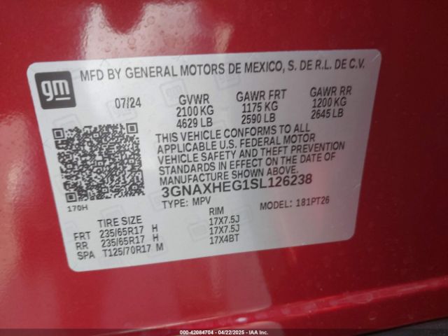 3GNAXHEG1SL126238 Chevrolet Equinox Fwd Lt