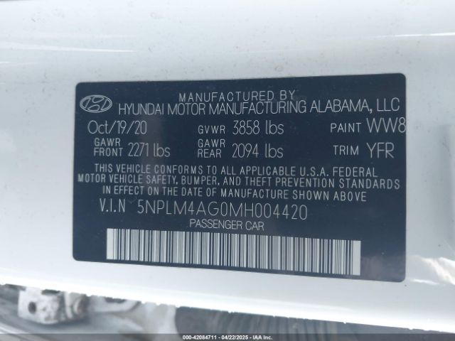 5NPLM4AG0MH004420 Hyundai mpi nu pe