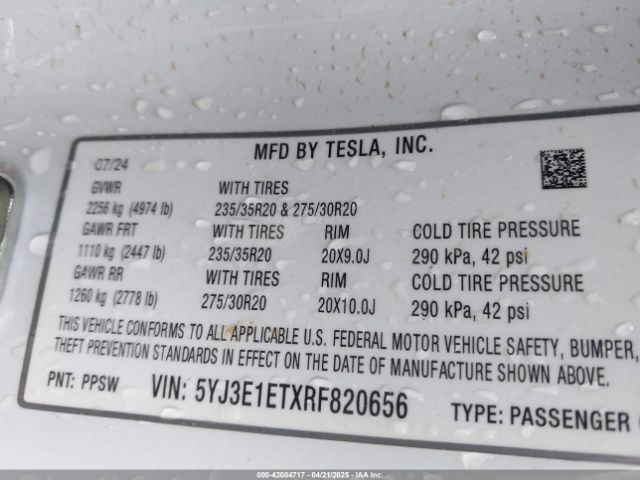 5YJ3E1ETXRF820656 Tesla Model 3 Performance All-wheel Drive