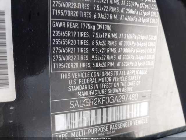 SALGR2KF0GA297480 Land Rover Range Rover 3.0l V6 Turbocharged Diesel Td6