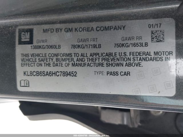 KL8CB6SA6HC789452 Chevrolet Spark Ls Cvt