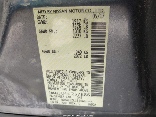 1N4AL3AP4HC257686 Nissan Altima 2.5 S