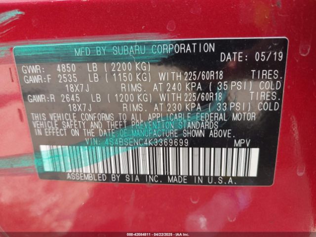 4S4BSENC4K3369699 Subaru Outback 3.6r Limited