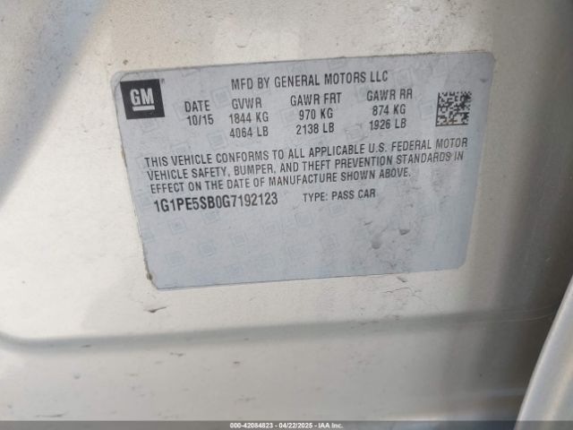 1G1PE5SB0G7192123 Chevrolet Cruze Limited 1lt Auto