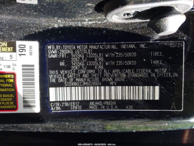 5TDXRKEC3MS029904 Toyota Sienna Xse