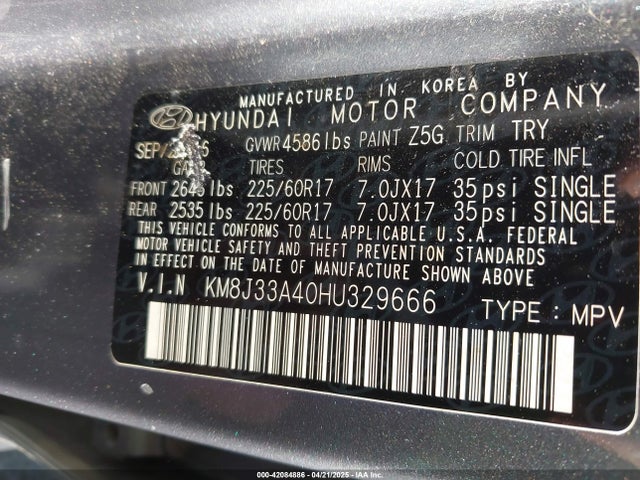 KM8J33A40HU329666 Hyundai TUCSON SE