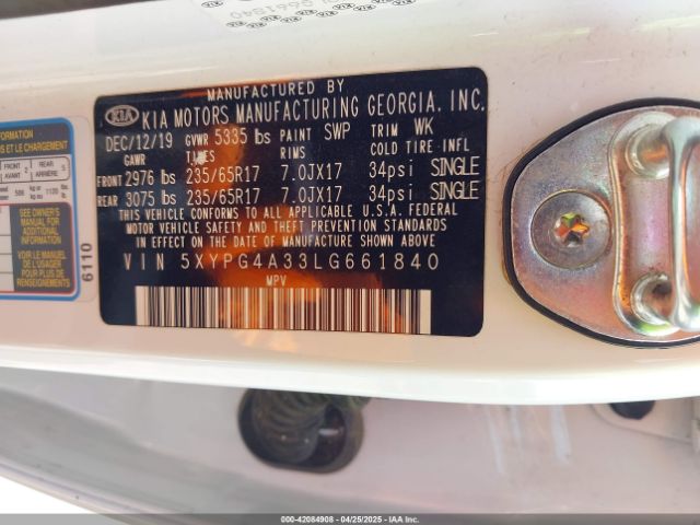 2020 KIA SORENTO 5XYPG4A33LG661840 Photo 8
