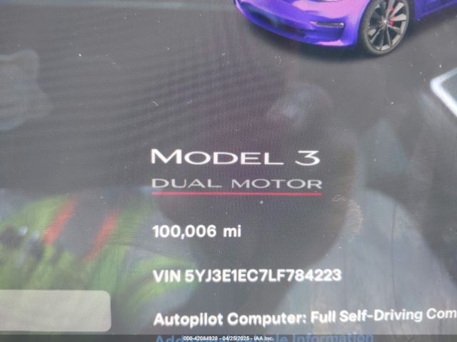 5YJ3E1EC7LF784223 Tesla Model 3 Performance Dual Motor All-wheel Drive