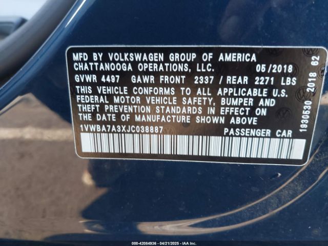 1VWBA7A3XJC038887 Volkswagen Passat 2.0t Se