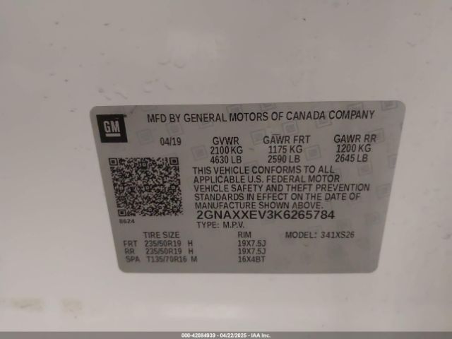2GNAXXEV3K6265784 Chevrolet Equinox Premier
