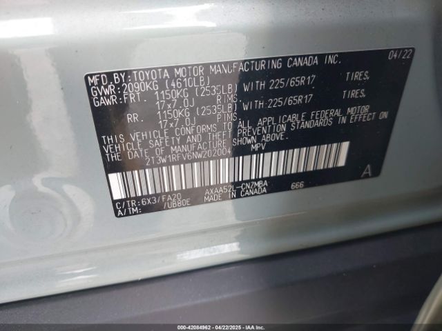 2T3W1RFV6NW202004 Toyota Rav4 Xle