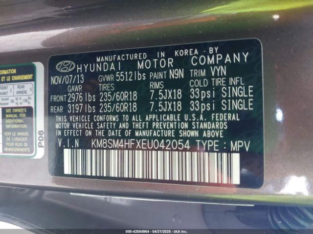 KM8SM4HFXEU042054 Hyundai Santa Fe Gls