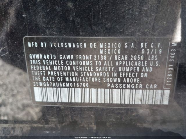 3VWG57AU5KM016766 Volkswagen Golf 1.4t S/1.4t Se