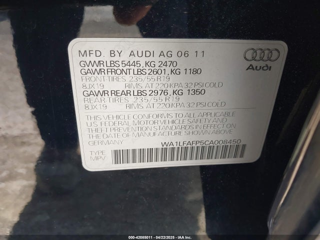 2012 AUDI Q5 WA1LFAFP5CA008450 Photo 8