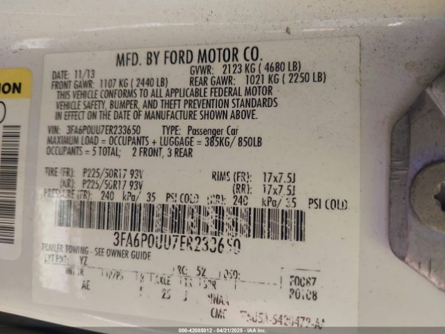 3FA6P0UU7ER233650 Ford Fusion Hybrid S