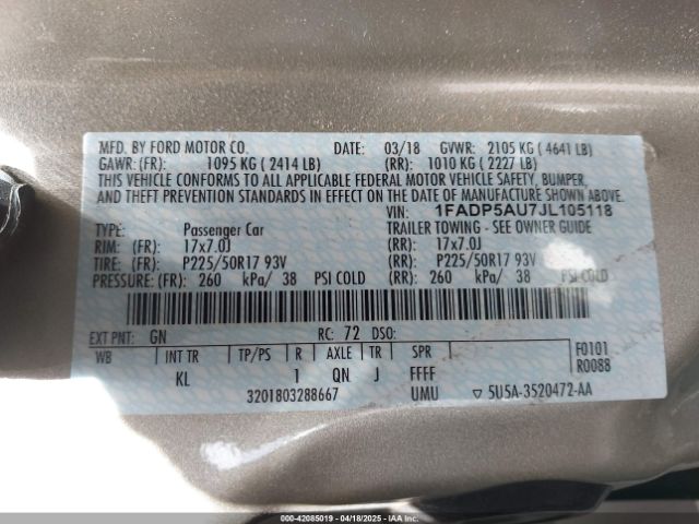 1FADP5AU7JL105118 Ford C-max Hybrid Se