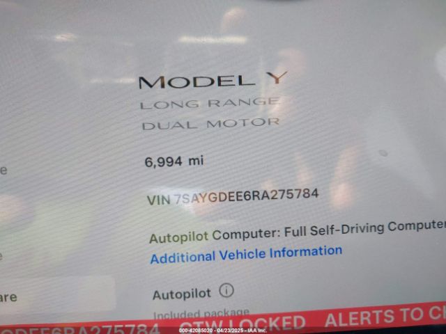 7SAYGDEE6RA275784 Tesla Model Y Long Range Dual Motor All-wheel Drive