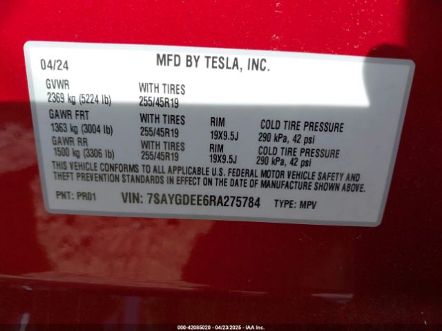 7SAYGDEE6RA275784 Tesla Model Y Long Range Dual Motor All-wheel Drive