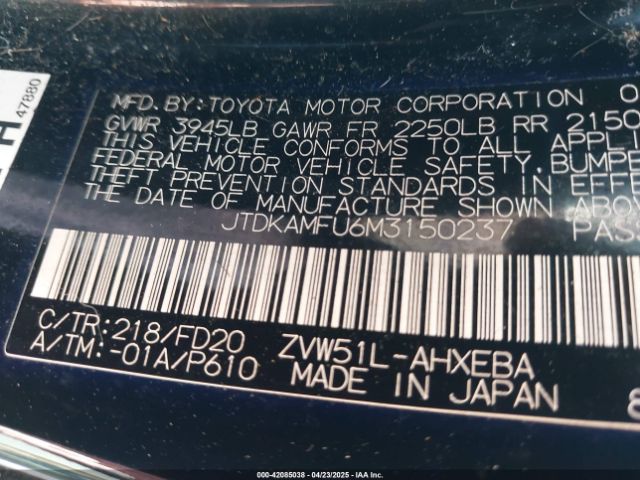 2021 TOYOTA PRIUS JTDKAMFU6M3150237 Photo 8