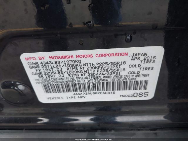 JA4AP3AU6GZ040845 Mitsubishi Outlander Sport 2.0 Es