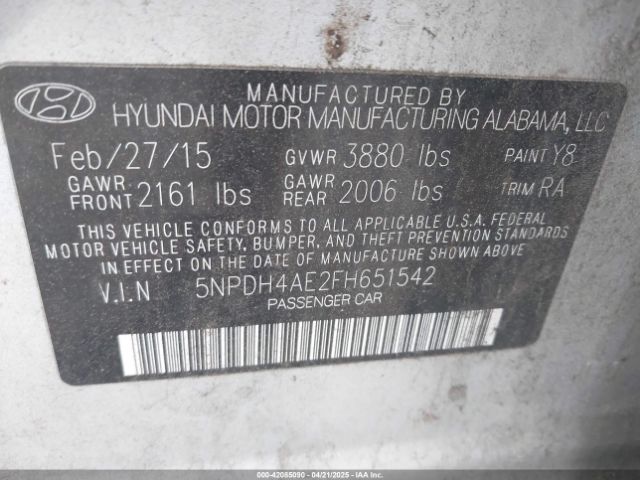 5NPDH4AE2FH651542 Hyundai ELANTRA SE