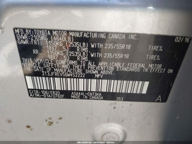 2T3JFREV5GW452222 Toyota RAV4 SE