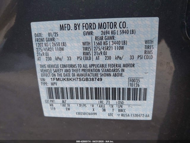 1FMUK8KH7SGB38749 Ford Explorer St-line