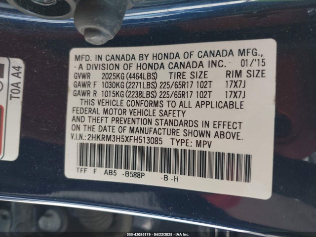 2HKRM3H5XFH513085 Honda CR-V EX