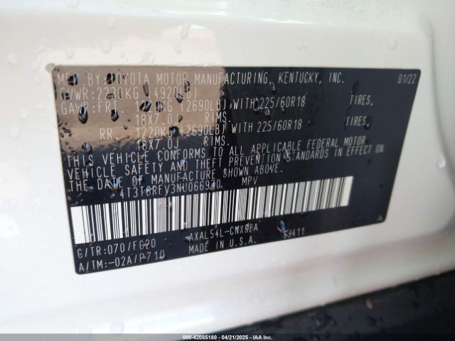 4T3T6RFV3NU066970 Toyota Rav4 Hybrid Se